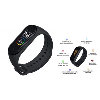 Mi Smart Band 4- India's No.1 Fitness Band, Up-to 20 Days Battery Life, Color AMOLED Full-Touch Screen, Waterproof with Music Control and Unlimited Watch Faces