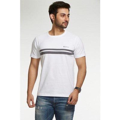 Horizontal Round Neck T Shirt White